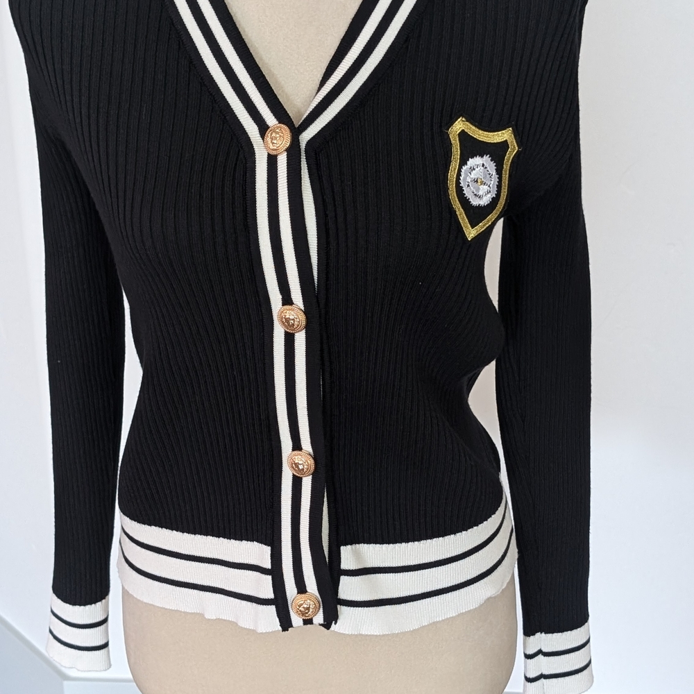 Black and White Striped Women's Cardigan